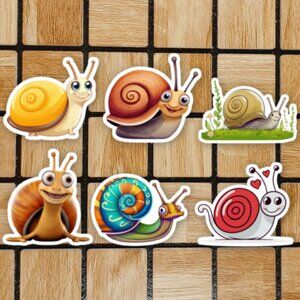 Cute Snail Sticker Pack of 6 Vinyl Stickers Waterproof Die Cut Animal Stickers